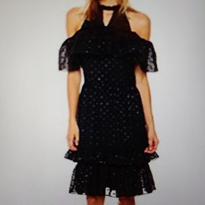 Ella Moon Ruffled Cold Shoulder Dot Dress